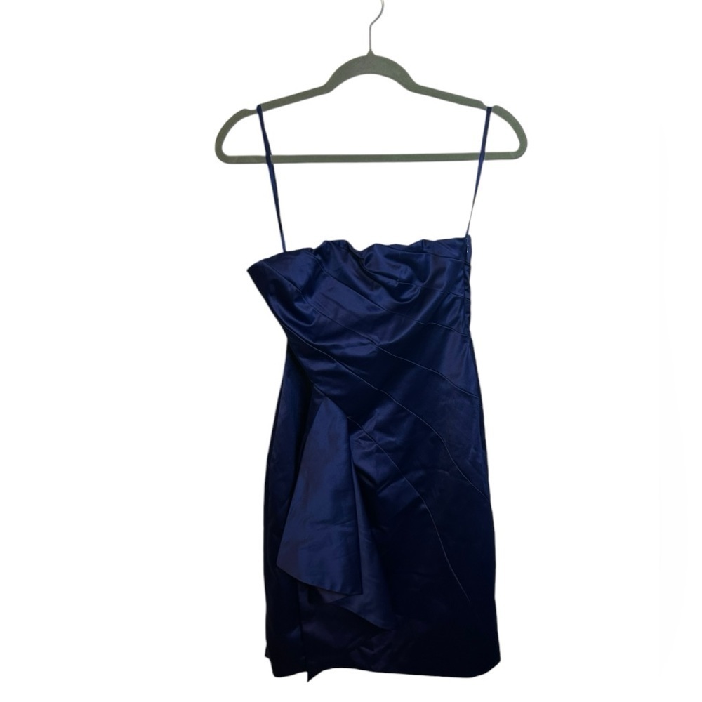 The Limited Navy Blue Satin Strapless Ruffle Dress
